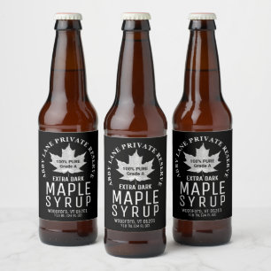 White Leaf Maple Syrup Black Curved Logo 4" x 3.5" Beer Bottle Label