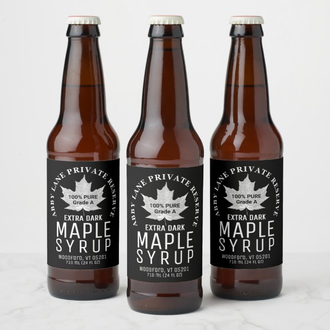 White Leaf Maple Syrup Black Curved Logo 4" x 3.5" Beer Bottle Label (Bottles)