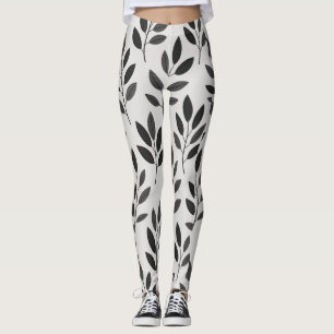 White Leaf Print Leggings   Ai design 