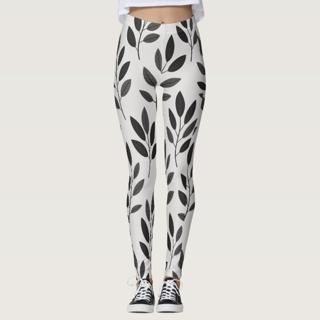 White Leaf Print Leggings | Ai design  (Front)