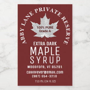 White Leaf Pure Maple Syrup Circular Logo 2" x 3"  Wine Label