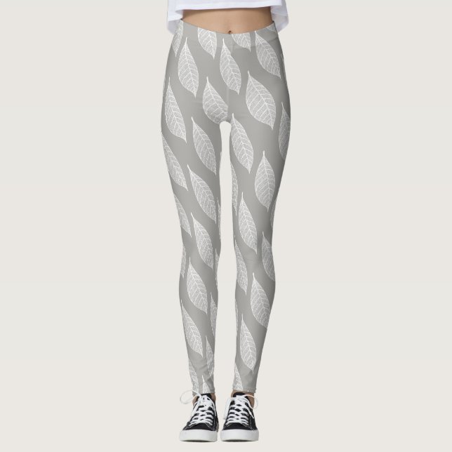 White Leaf Skeletons Leggings (Front)