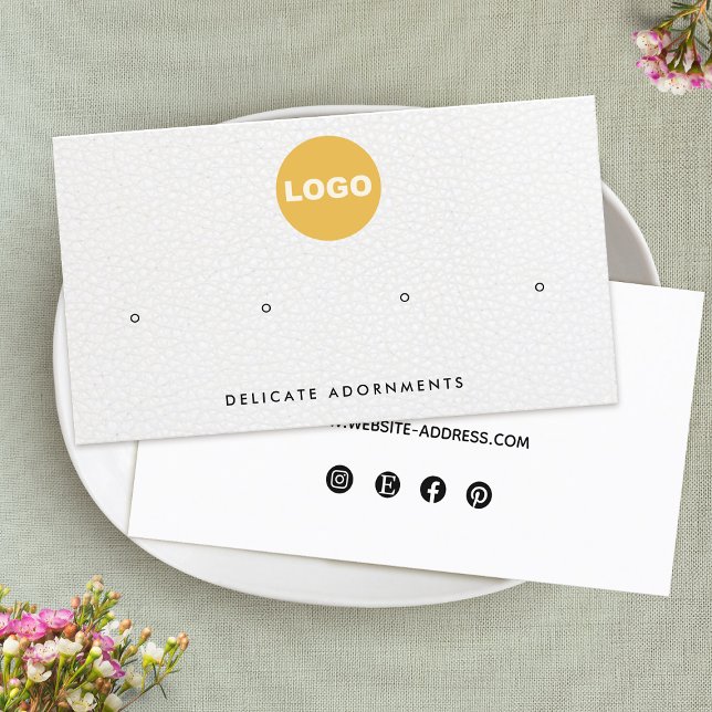 White Leather Add Logo 4 Hole Stud Earring Display Business Card (Creator Uploaded)