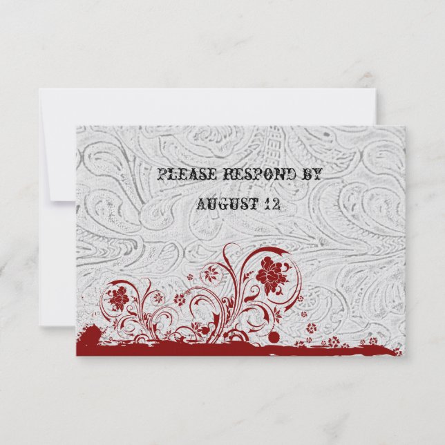 White Leather and Red Lace RSVP with envelopes Card (Front)
