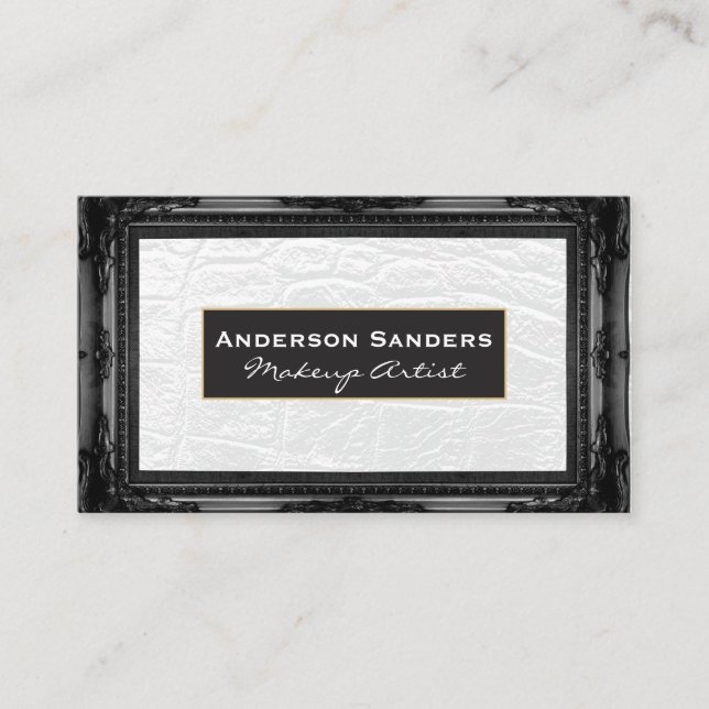 White Leather | Antique Black Border Business Card (Front)
