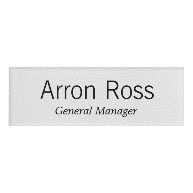White Leather Employee Staff Magnetic Name Tag (Front)