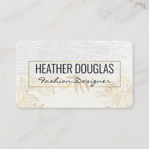 White Leather   Gold Leaves Illustration Business Card