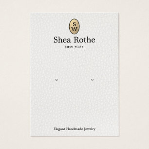 White Leather Gold Monogram Earring Display Card