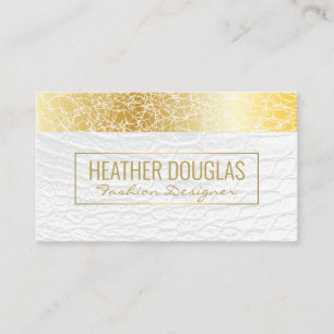 White Leather   Gold Texture Pattern Business Card
