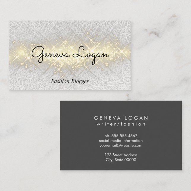 White Leather | Golden Sparkle Business Card (Front/Back)