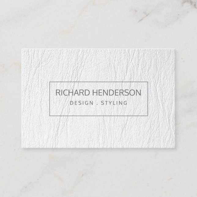 White Leather Simple Geometric  Minimal Modern Business Card (Front)