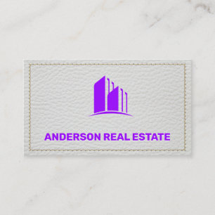 White Leather Stitched Seems   Building Icon Business Card