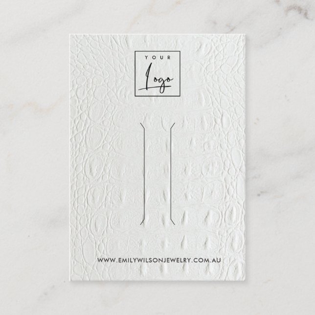 WHITE LEATHER TEXTURE HAIR CLIP DISPLAY CARD (Front)