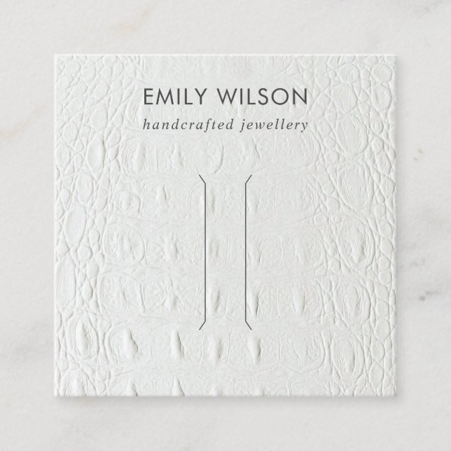WHITE LEATHER TEXTURE HAIR CLIP DISPLAY CARD (Front)