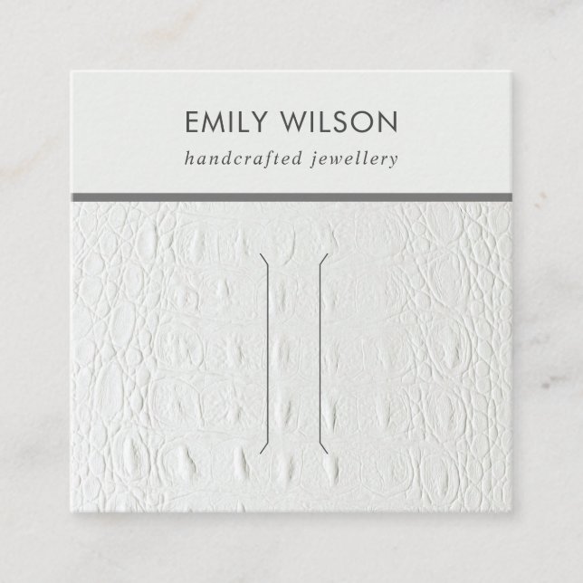WHITE LEATHER TEXTURE HAIR CLIP DISPLAY CARD (Front)