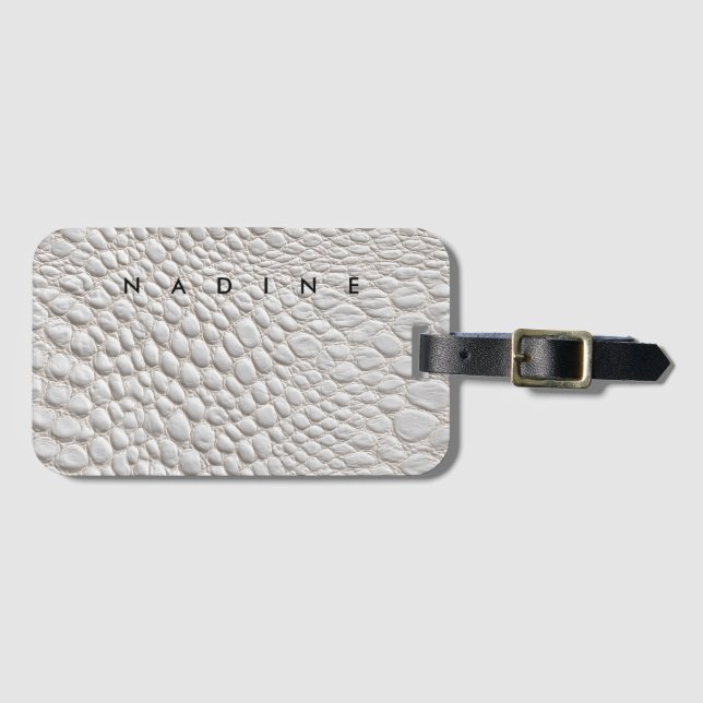 White leather  texture luggage tag (Front Horizontal)