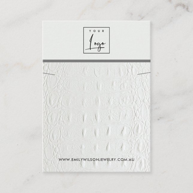 WHITE LEATHER TEXTURE NECKLACE BRACELET DISPLAY BUSINESS CARD (Front)