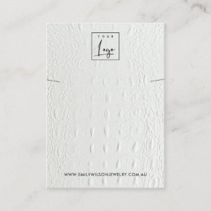 WHITE LEATHER TEXTURE NECKLACE BRACELET DISPLAY BUSINESS CARD