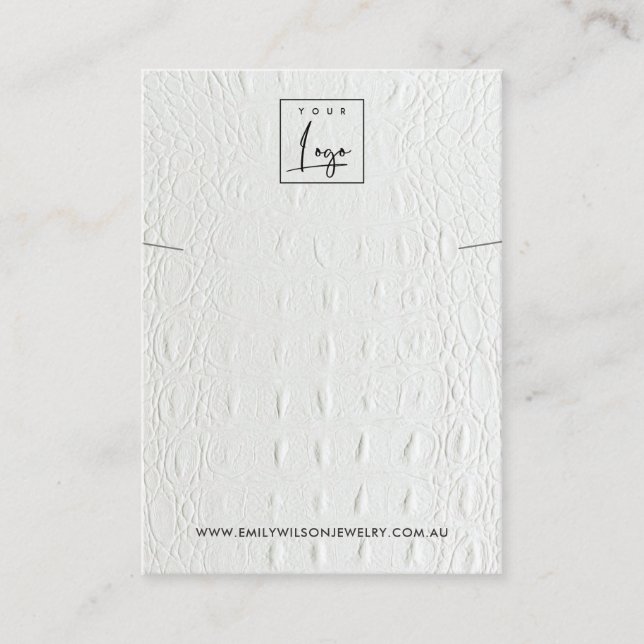 WHITE LEATHER TEXTURE NECKLACE BRACELET DISPLAY BUSINESS CARD (Front)