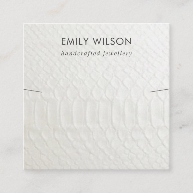 WHITE LEATHER TEXTURE NECKLACE BRACELET DISPLAY SQUARE BUSINESS CARD (Front)