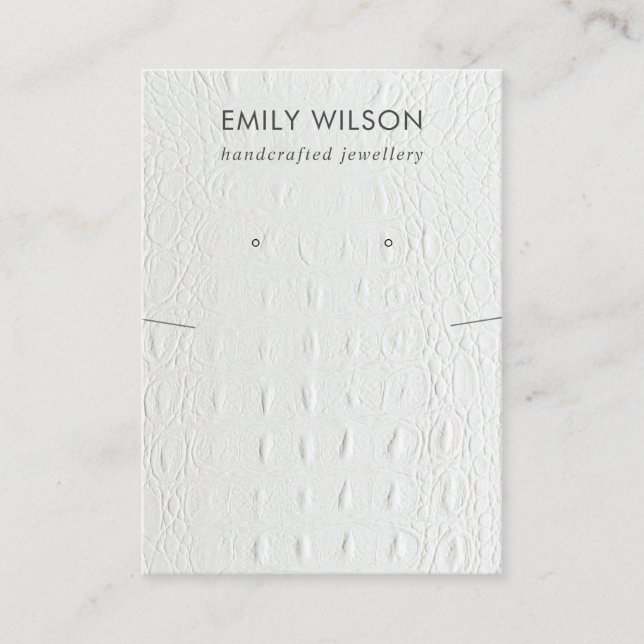 WHITE LEATHER TEXTURE NECKLACE EARRING DISPLAY BUSINESS CARD (Front)