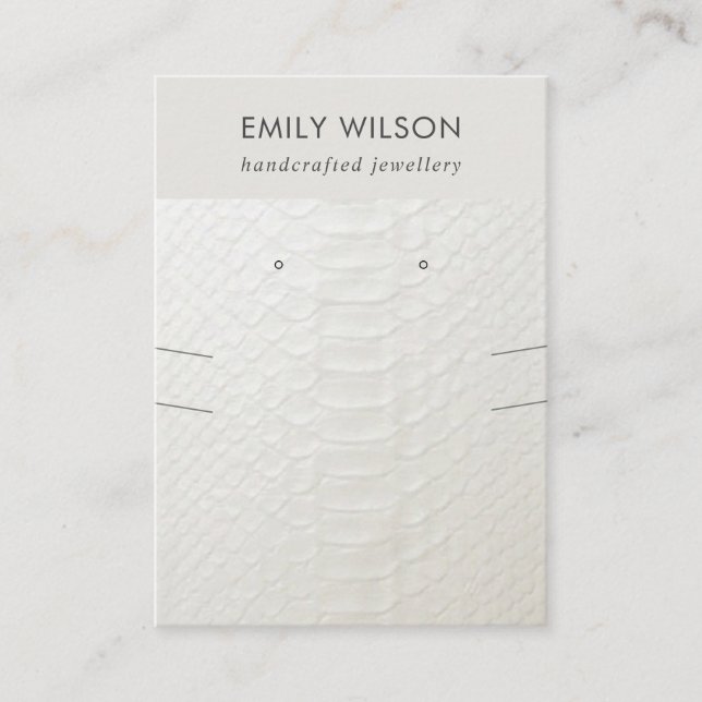 WHITE LEATHER TEXTURE NECKLACE EARRING DISPLAY BUSINESS CARD (Front)
