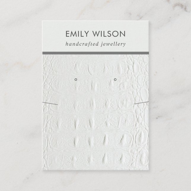 WHITE LEATHER TEXTURE NECKLACE EARRING DISPLAY BUSINESS CARD (Front)