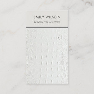 WHITE LEATHER TEXTURE STUD EARRING DISPLAY CARD