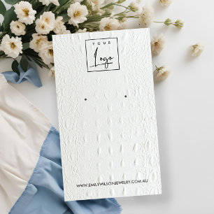 WHITE LEATHER TEXTURE STUD EARRING DISPLAY CARD