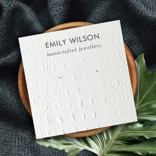 WHITE LEATHER TEXTURE STUD EARRING DISPLAY CARD