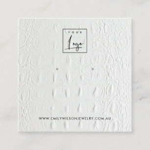 WHITE LEATHER TEXTURE STUD EARRING DISPLAY CARD