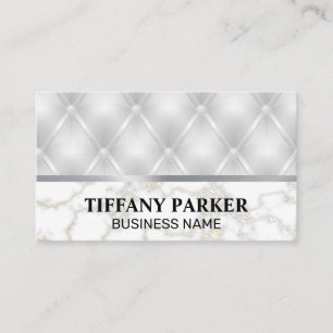White Leather Upholster   Marble Metallic Trim Business Card