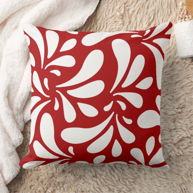 White Leaves Art Pattern on Red Background Cushion (Blanket)