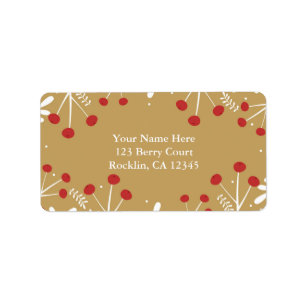 White Leaves & Berries Gold Holiday Invitation Label
