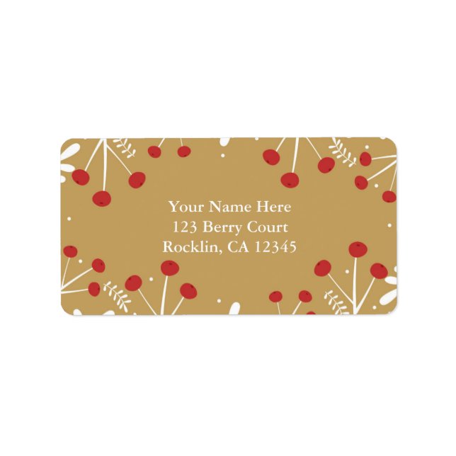 White Leaves & Berries Gold Holiday Invitation Label (Front)