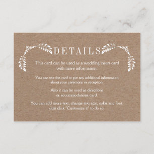 White leaves cardboard wedding details insert card