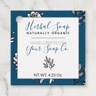 White Leaves Line Art Soap Blue Hang Tags