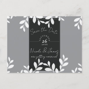 White Leaves Modern Botanical Save the Date Announcement Postcard