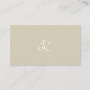 White Leaves Monogram Beige & Green Business Card