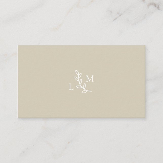 White Leaves Monogram Beige & Green Business Card (Front)