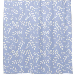White Leaves on a Light Steel Blue background Shower Curtain