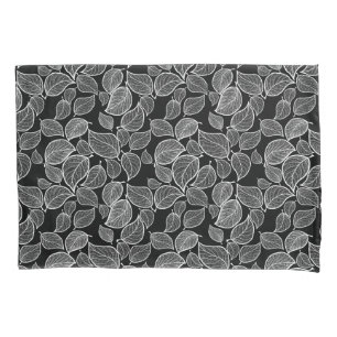 White Leaves on Black Pillowcase
