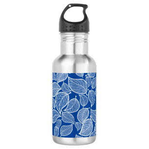 White Leaves on Blue 532 Ml Water Bottle