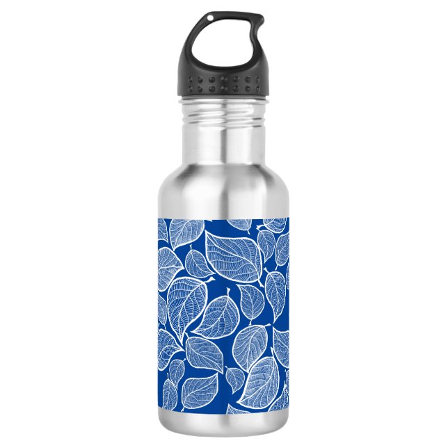 White Leaves on Blue 532 Ml Water Bottle (Front)