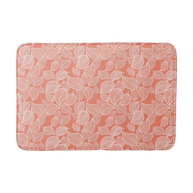 White Leaves on Orange Bath Mat (Front)