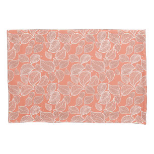 White Leaves on Orange Pillowcase