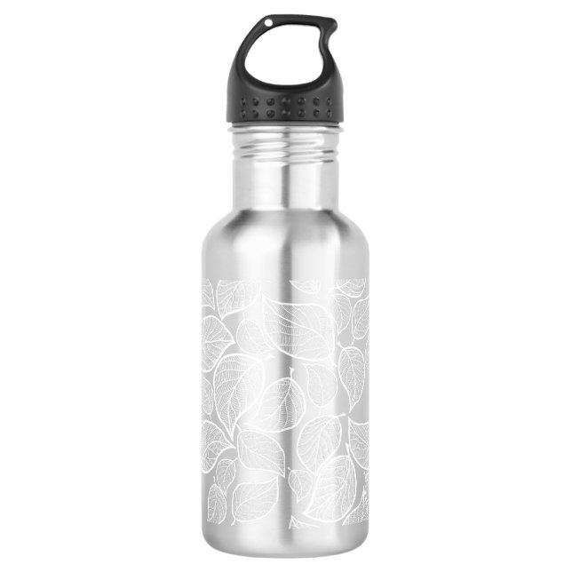 White Leaves on Silver Grey 532 Ml Water Bottle (Front)