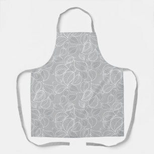 White Leaves on Silver Grey All-Over Print Apron