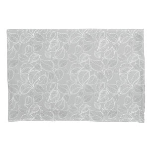 White Leaves on Silver Grey Pillowcase