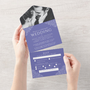 white leaves photo meal RSVP wedding All In One Invitation